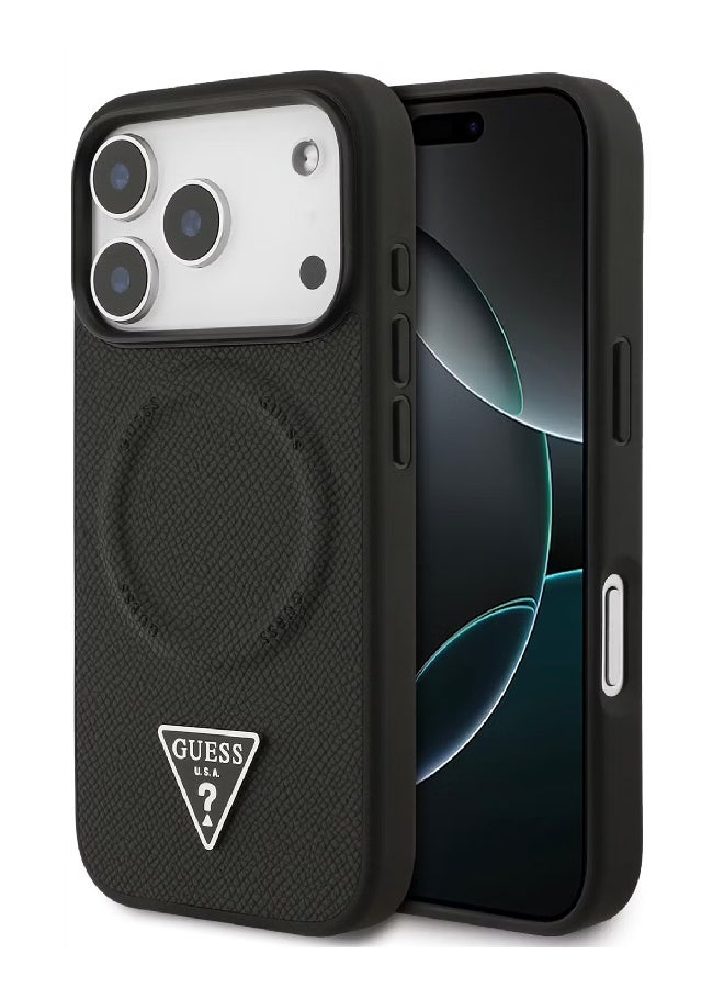 Guess MagSafe PU Leather Case with Triangle Logo for iPhone 17 Pro Max - Black - Image 1